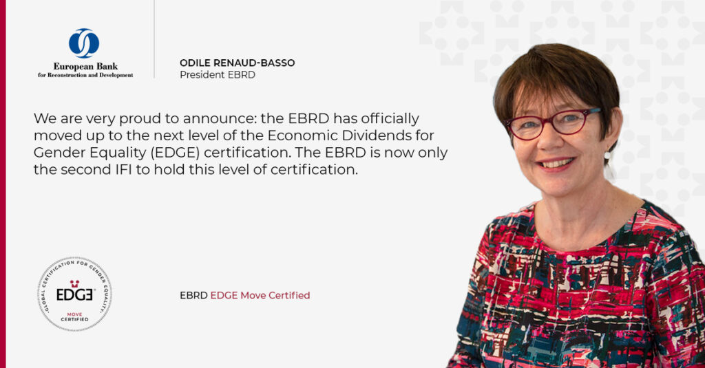 Quote and photo of Odile Renaud-Basso working at EBRD