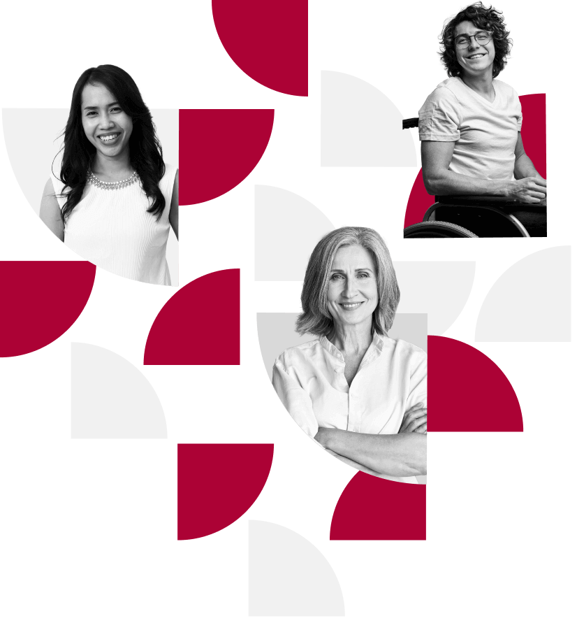 Three pictures of figures placed in geometric shapes